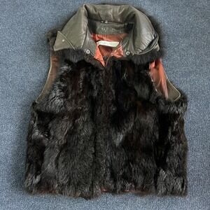 Andrew Marc Vest Womens Small Brown New Zealand Opossum Fur Leather Zip Collar